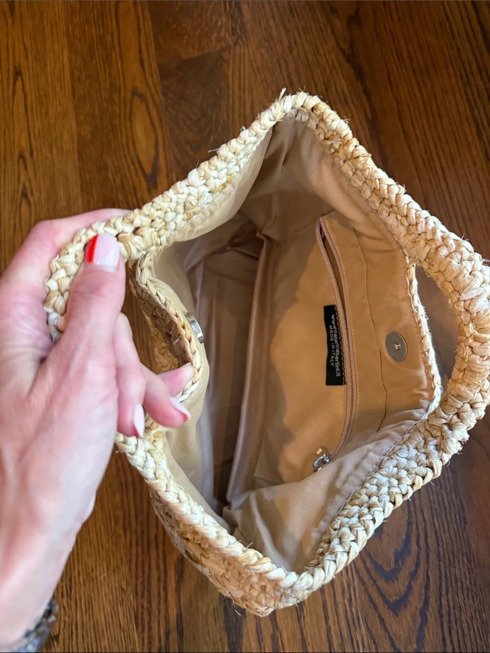 Woven Straw Tote Handbag in Natural Beige